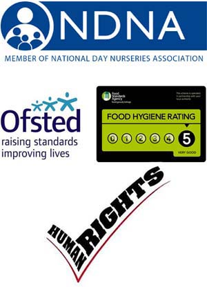 Member of National Day Nurseries Association, Ofsted, Food Hygiene rating of 5, Human Rights